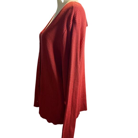 Venezia Lane Bryant Brick Red Ribbed Button Front Cardigan, Plus Size 22/24, NWT - Picture 3 of 5